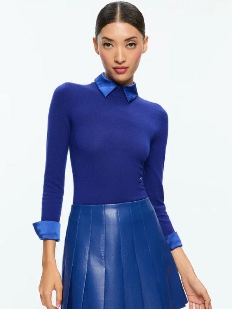 Alice + Olivia Porla Royal Blue Collared Wool Sweater Large Nwt $395